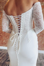 Mermaid Satin Lace Boho Wedding Dresses Long Sleeves Beach Wedding Gowns for Women