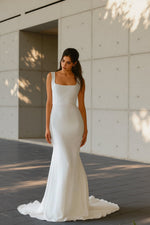 Mermaid Square Modest Wedding Dress Bridal Gown With Chapel Train