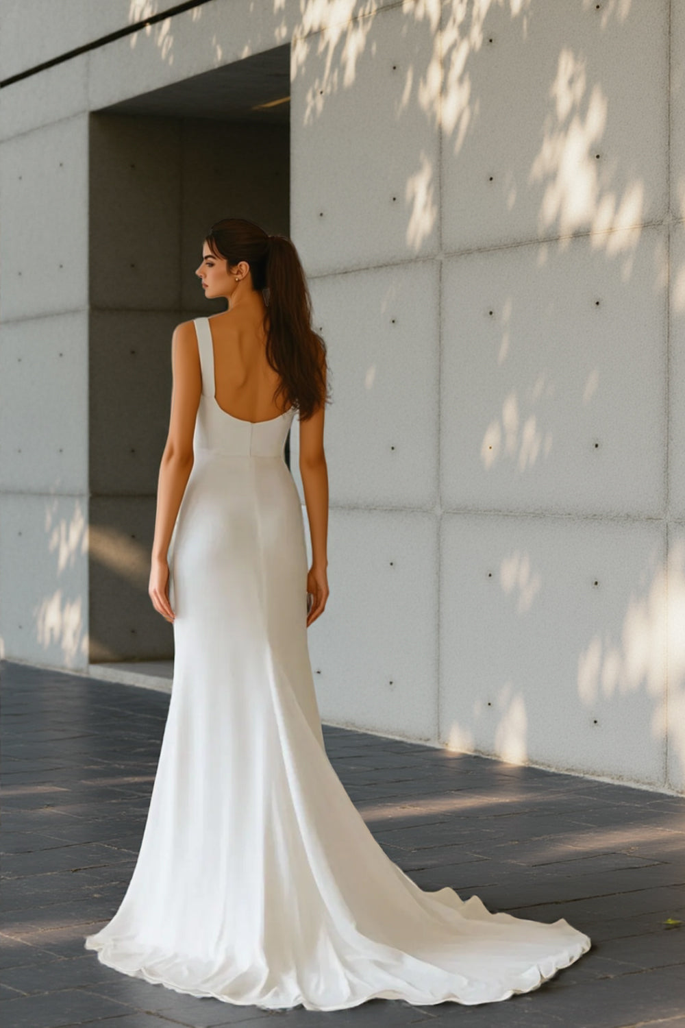 Mermaid Square Modest Wedding Dress Bridal Gown With Chapel Train