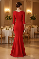 3/4 Sleeeve Mermaid Ruched Floor-Length Formal Women Evening Dress