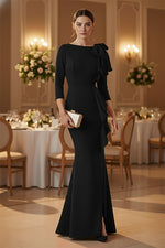3/4 Sleeeve Mermaid Ruched Floor-Length Formal Women Evening Dress