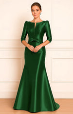 Bow Mermaid 3/4 Sleeve Floor-Length Formal Evening Dress