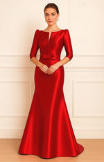 Bow Mermaid 3/4 Sleeve Floor-Length Formal Evening Dress