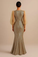 Glitter Sequins Sparkle Mermaid Long Sleeve Floor-Length Evening Dress