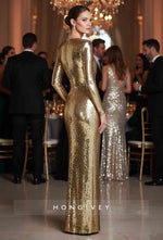 Sequined V Neck Mermaid Evening Gown Glittering