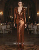 Sequined V Neck Mermaid Evening Gown Glittering