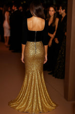 Trumpet Floor Length Half Sleeve Square Neck Sequined with Glitter Evening Gown