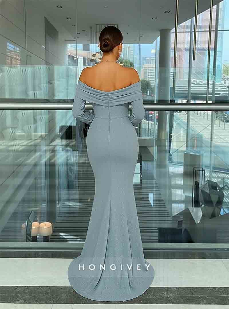Sequins Off the Shoulder Long Sleeve Evening Dress Mermaid