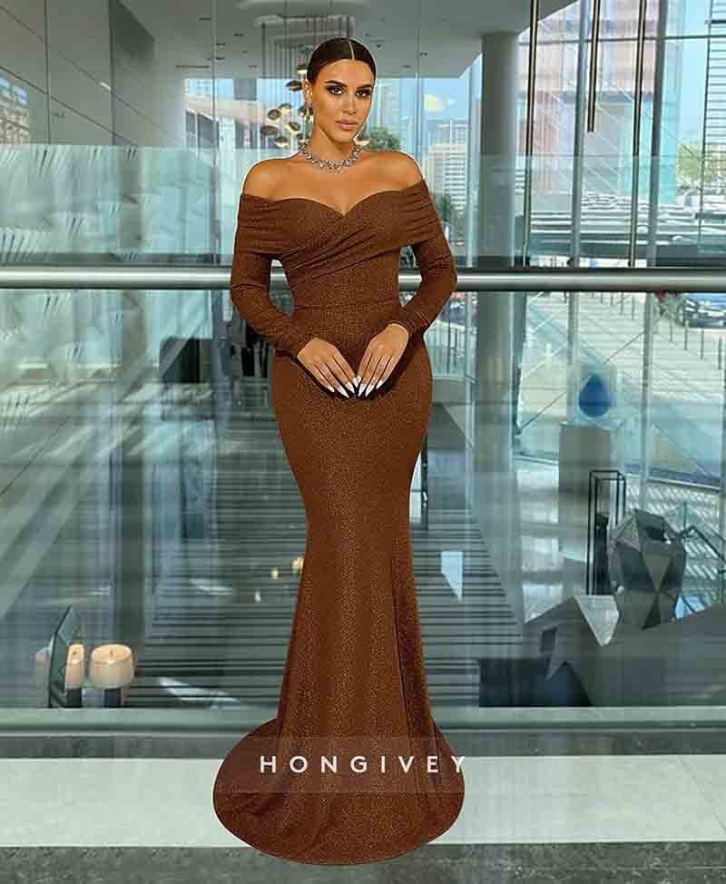 Sequins Off the Shoulder Long Sleeve Evening Dress Mermaid