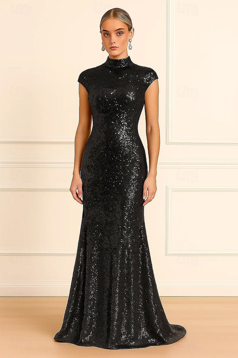 High Neck Sleeveless Sequins Sparkle Mermaid Floor-Length Evening Dress
