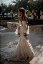 Mermaid Wedding Gown Off-the-Shoulder Long Sleeves Lace Wedding Dress
