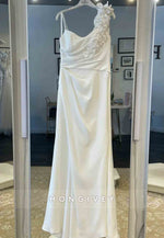 Spaghetti Straps Shoulder Flower Side Slit Pleated Low Back Wedding Dresses