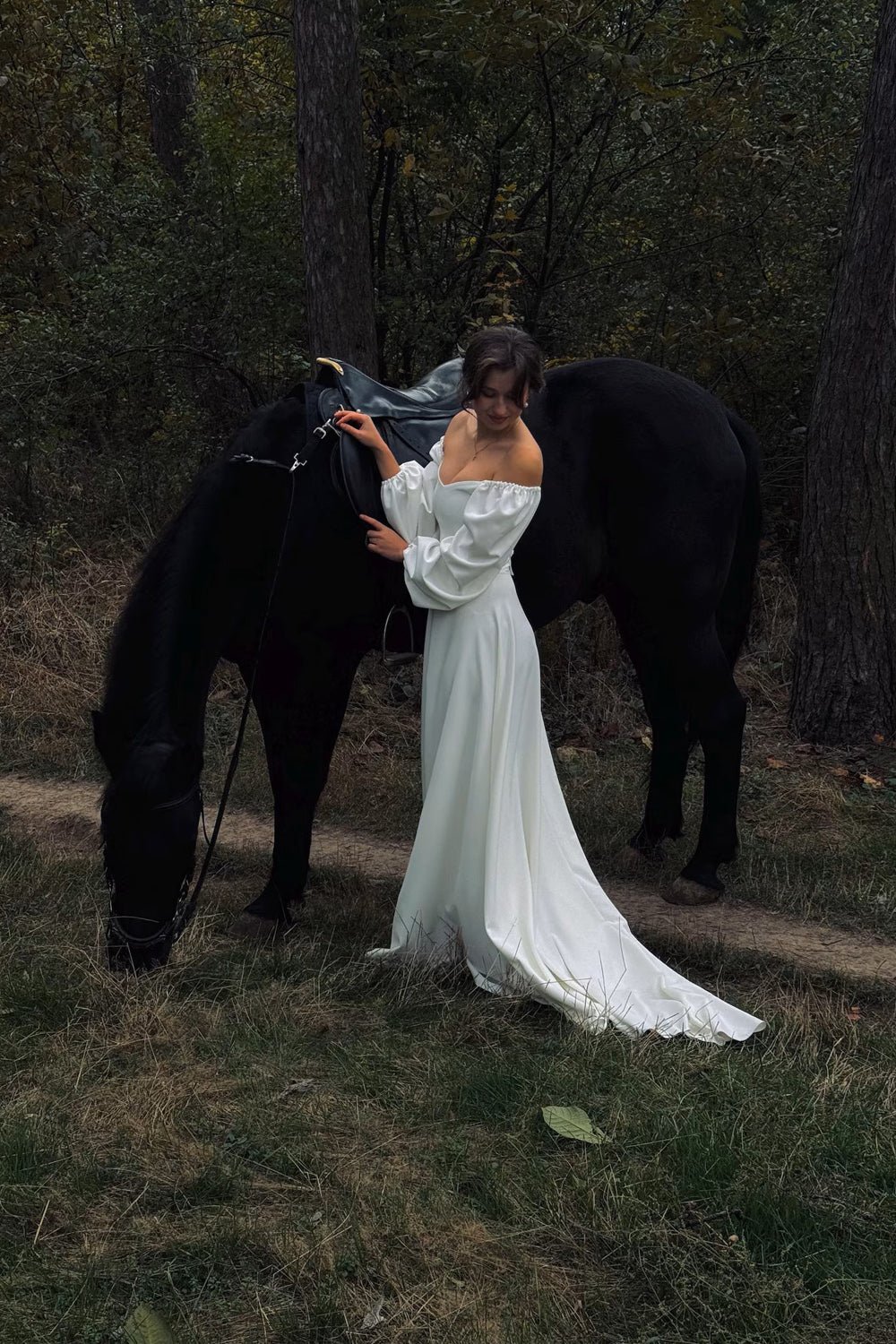 Modest Strapless Long Sleeve Wedding Dress Elopement Wedding Dress