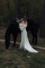 Modest Strapless Long Sleeve Wedding Dress Elopement Wedding Dress