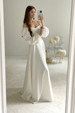 Modest Strapless Long Sleeve Wedding Dress Elopement Wedding Dress