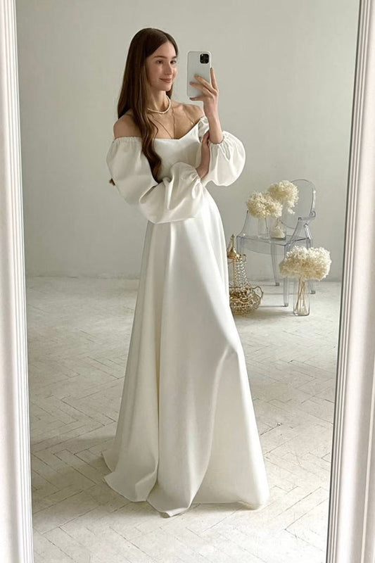 Modest Strapless Long Sleeve Wedding Dress Elopement Wedding Dress
