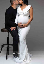 Maternity Off Shoulder Backless Irregular Bodycon Mermaid Elegant Party Gown Baby Shower Mermaid Wedding Dresses