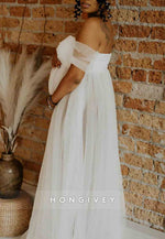 Tulle Sheer Photoshoot Maternity Wedding Dress Off the Shoulder A-Line Maxi Dress