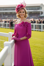 Off the Shoulder 3/4 Sleeve Flowers Mermaid Mother of the Bride Dress