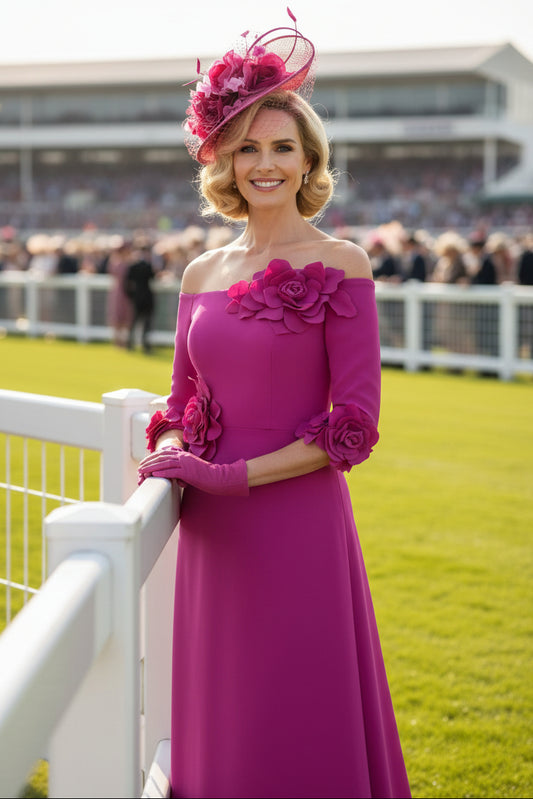 Off the Shoulder 3/4 Sleeve Flowers Mermaid Mother of the Bride Dress