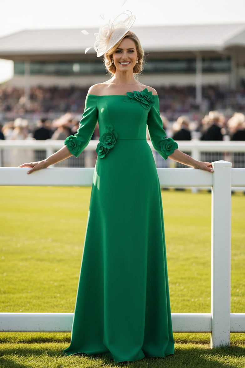 Off the Shoulder 3/4 Sleeve Flowers Mermaid Mother of the Bride Dress