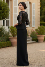 Black Sparkle Applique 3/4 Sleeve Mermaid Side Slit Mother of the Bride Dress