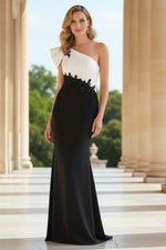 One Shoulder Sleeveless Applique Mermaid Floor-Length Mother of the Bride Dress