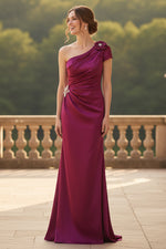 Beaded Flowers One Shoulder Sleeve Mermaid Mother of the Bride Dress