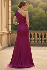 Beaded Flowers One Shoulder Sleeve Mermaid Mother of the Bride Dress