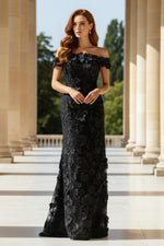 Off the Shoulder Flowers Sleeveless Mermaid Evening Dress