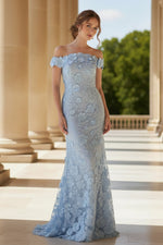 Off the Shoulder Flowers Sleeveless Mermaid Evening Dress