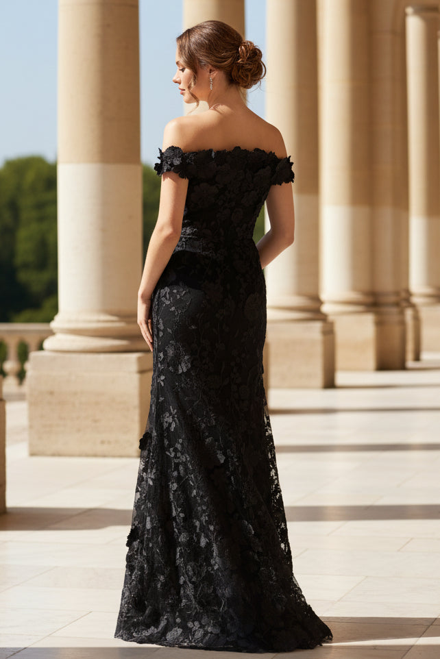 Off the Shoulder Flowers Sleeveless Mermaid Evening Dress