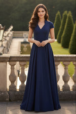 V-Neck Half Sleeve Applique A-Line Mother of the Bride Dress