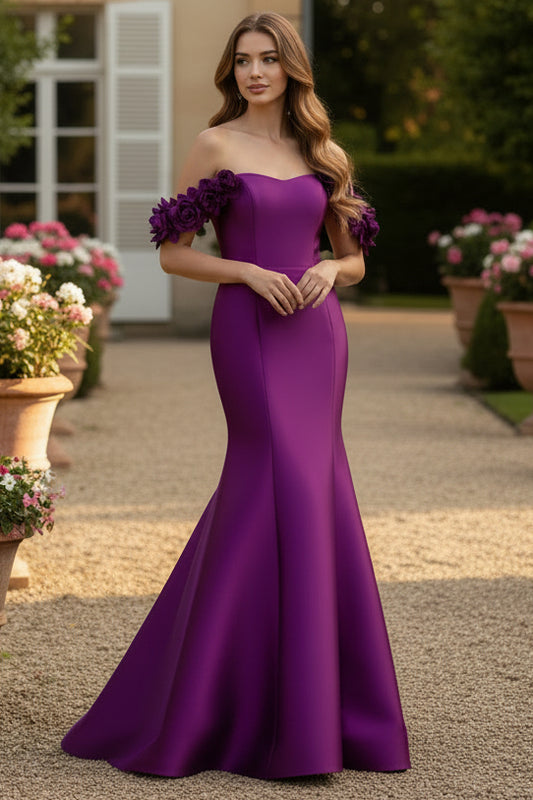 Flowers Off the Shoulder Sleeveless Mermaid Floor-Length Evening Dress