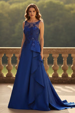 Sleeveless Applique Ruffles Mermaid Court Train Evening Dress