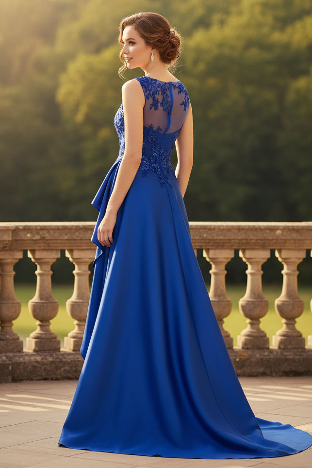 Sleeveless Applique Ruffles Mermaid Court Train Evening Dress