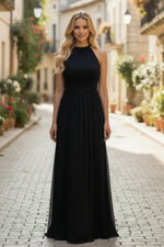 Hlaf Sleeveless Applique A-Line Floor-Length Evening Dress