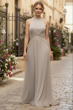 Hlaf Sleeveless Applique A-Line Floor-Length Evening Dress