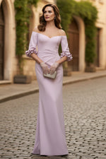 Off the Shoulder 3/4 Sleeve Flowers Mermaid Evening Dress