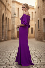 Off the Shoulder 3/4 Sleeve Flowers Mermaid Evening Dress