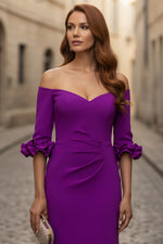Off the Shoulder 3/4 Sleeve Flowers Mermaid Evening Dress