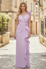 V-Neck Sleeveless Flowers Mermaid Ruffles Side Slit Evening Dress