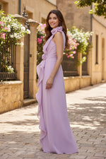 V-Neck Sleeveless Flowers Mermaid Ruffles Side Slit Evening Dress