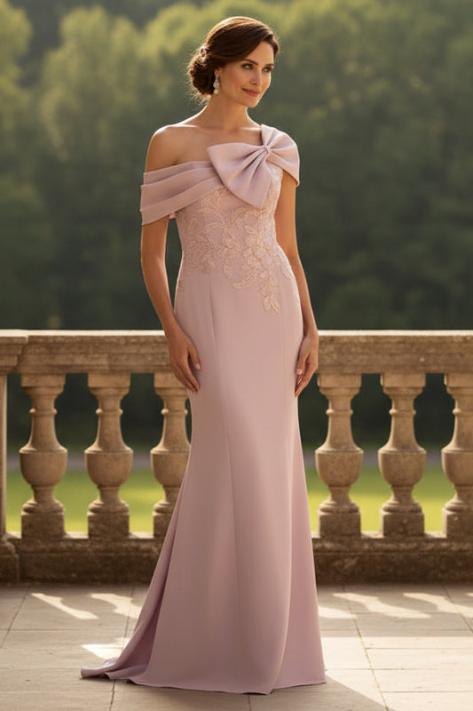 Pink Sleeveless Bow Applique Mermaid Floor-Length Evening Dress