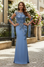 Sleeveless Sparkle Applique Mermaid Floor-Length Evening Dress