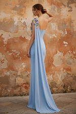 One-Shoulder Sleeveless Floral Evening Dresses With Cape Elegant Wedding Formal