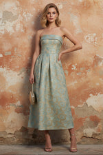 Elegant Cocktail Dress Strapless Tea-Length Floral Jacquard Dress Wedding Guest