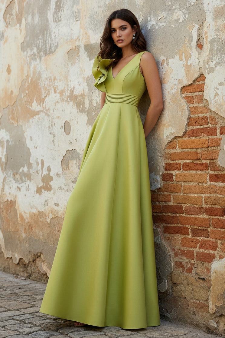 Elegant Evening Dresses Satin One Shoulder Floor-Length Formal Dress With Shoulder Oversized Ruffled Edges