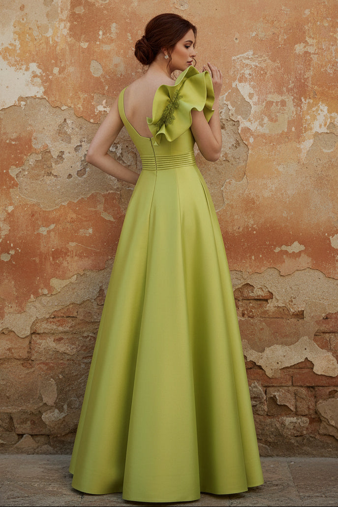 Elegant Evening Dresses Satin One Shoulder Floor-Length Formal Dress With Shoulder Oversized Ruffled Edges