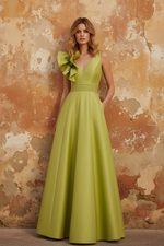 Elegant Evening Dresses Satin One Shoulder Floor-Length Formal Dress With Shoulder Oversized Ruffled Edges
